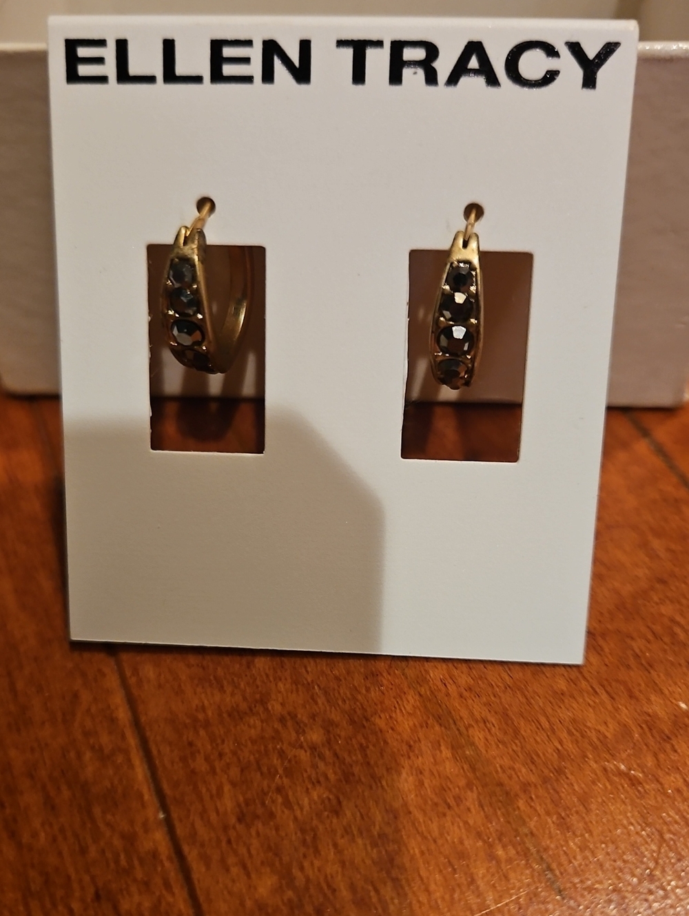 Ellen Tracy Gold Hoop Earrings with Black Crystal Accents